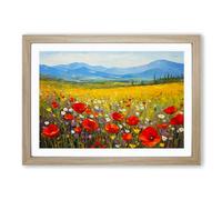Poppy Field Palette Knife Framed Print | A2 Oak Framed Wall Art | Ready to Hang | Modern Floral Picture | Living Room Bedroom Lounge Office