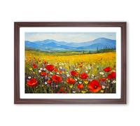 Poppy Field Palette Knife Framed Print | A2 Walnut Framed Wall Art | Ready to Hang | Modern Floral Picture | Living Room Bedroom Lounge Office