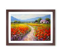 Poppy Field Palette Knife No.2 Framed Print | A2 Walnut Framed Wall Art | Ready to Hang | Modern Floral Picture | Living Room Bedroom Lounge Office