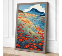Poppy Fields at Rest Rustic Canvas Wall Art Print 30x20 Inch
