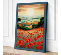 Poppy Fields at Sunset Canvas Wall Art Print 18x12 Inch