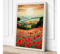 Poppy Fields at Sunset Canvas Wall Art Print 18x12 Inch