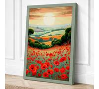 Poppy Fields at Sunset Canvas Wall Art Print 36x24 Inch