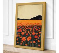 Poppy Fields Botanical Canvas Wall Art Print 18x12 Inch