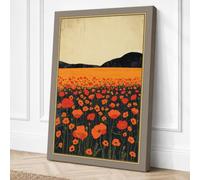Poppy Fields Botanical Canvas Wall Art Print 24x16 Inch