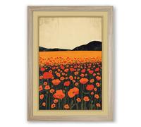Poppy Fields Botanical Framed Wall Art Print A1 (84.1×59.4cm) Oak, Wall Decor for Living Room, Bedroom, Office & Home, Ready to Hang, Art Gift