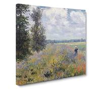 Poppy Fields Near Argenteuil by Claude Monet Canvas Print | Gallery Wrapped 30mm Frame Wall Art | 20x20 inches | Ready to Hang | Modern Floral Picture | Living Room Bedroom Lounge Office
