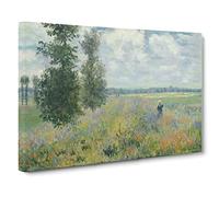 Poppy Fields Near Argenteuil By Claude Monet Classic Painting Canvas Wall Art Print Ready to Hang, Framed Picture for Living Room Bedroom Home Office Décor, 20x14 Inch (50x35 cm)