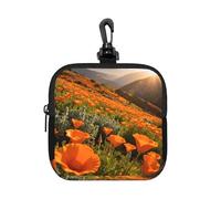 Poppy Fields Small Waterproof Zipper Pouch-Neoprene Storage Bag for Earbuds, Keychain Clip Case