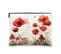 Poppy Floral Makeup Bag, Vintage Watercolor Red Flowers Cosmetic Travel Pouch for Women, Portable Small Zipper Organizer, Nature-themed Skincare Toiletry Bag, Spring Gift, Red, 7x9 Inch, Poppy