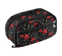 Poppy Flower Black PVC Pencil Case, Clear Panels, School Office Travel | 100% polyester and PVC, water resistant and tear resistant, double zipper closure, clear front and back panels