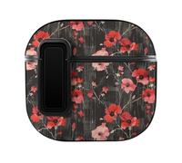 Poppy Flower Black White Checkered Compatible with AirPod 4 Case 4th Gen