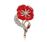 Poppy Flower Brooches Pins Creative Rhinestone Poppy Brooch Pin Badge Remembrance Sunday Day Poppy Flower Badges Lapel Pins for Lest We Forget Veterans Day Memorial Day Gift