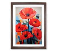 Poppy Flower Constructivism Framed Print | A2 Walnut Framed Wall Art | Ready to Hang | Modern Floral Picture | Living Room Bedroom Lounge Office