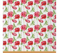 Poppy Flower Fabric by The Yard Botanical Floral Blossom Leaf Pattern Upholstery Fabric Spring Gardern Outdoor Fabric Natural Theme Reupholstery Fabric for Chairs 1 Yard (L92*W150cm) Pink Green