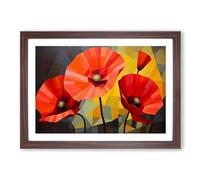 Poppy Flower Geometric Framed Print | A2 Walnut Framed Wall Art | Ready to Hang | Modern Floral Picture | Living Room Bedroom Lounge Office
