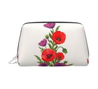 Poppy Flower Leather Toiletry Organizer Bag, Travel-Friendly Makeup Pouch for Women