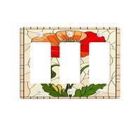 Poppy Flower Light Switch Cover Plates/Outlet Covers, Red and Green Floral Design for Home Decor, Thermoplastic Wall Plates, Standard Size 3 Gang Wall Plate