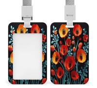 Poppy Flower Pattern Badge Holders Retractable ID Badge Holder with Lanyard Heavy Duty Badges Reel Card Protector Detachable ID Card Holder for Nurse Teacher Staff Officer