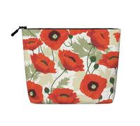 Poppy Flower Pattern Multi Functional Single-Layer Linen Makeup Bag - Fashionable and Practical Cosmetic Storage Bag