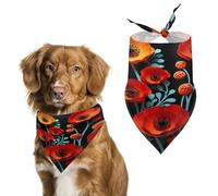 Poppy Flower Pattern Pet Scarf Adjustable Pet Accessories Triangular Scarf Washable Floral Print Puppy Bib Bandana Stylish Comfortable Cat Scarves for Holiday Scarfs