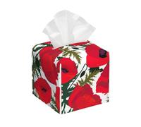Poppy Flower Pattern Print Tissue Box Cover, Leather Tissue Holder Square Facial Tissue Case For Bathroom, Home Office