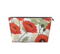 Poppy Flower Pattern Print Travel Makeup Bag Cosmetic Toiletry Bag Wash Bag Multifunctional Storage with Zipper for Women Girls Silver