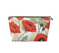 Poppy Flower Pattern Print Travel Makeup Bag Cosmetic Toiletry Bag Wash Bag Multifunctional Storage with Zipper for Women Girls Gold