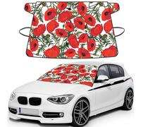 Poppy Flower Pattern Printed, Car Windshield Cover, Protective Windscreen Cover - Snow Ice Sun UV Dust Water Resistant - Fit for Most Cars