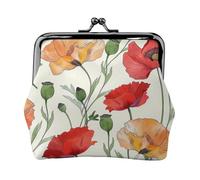 Poppy Flower Pattern Printed Coin Purse Pouch-Mini Coin Wallet,Change Purse,Leather Coin Pouch Holder For Woman Girls, Black, One Size, Modern,european Style, Retro