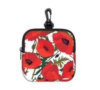 Poppy Flower Pattern Printed, Square Zipper Storage Bag, Neoprene Coin Purse, Small Wallets, Change Pouch, Change Purse