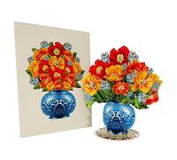 Poppy Flower Pot Bouquet 3D Pop Up Card, with Detachable Paper Flower Bouquet, Gift for Birthday, Anniversary, Thank You, All Occasion - Includes Note