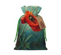 Poppy Flower Print Drawstring Pouch For Gifts,Reusable Adorable Gift Bags,Perfect For Jewelry And More