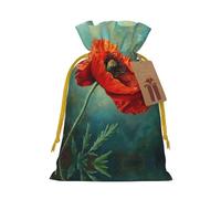 Poppy Flower Print Drawstring Pouch For Gifts,Reusable Adorable Gift Bags,Perfect For Jewelry And More