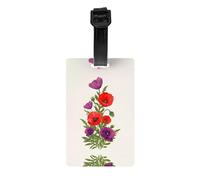 Poppy Flower Print Luggage Tags with Full Back Privacy Cover - Bright Suitcase Identifier for Travel, Cruise & More