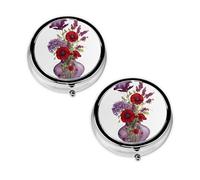 Poppy Flower Print Pill Box 3 Compartment Medicine Pill Case,Portable for Pocket Or Purse Pill Organizer Decorative Metal Medicine Vitamin Organizer Unique Gift