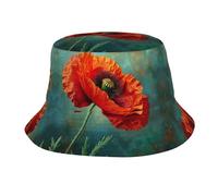 Poppy Flower Print Unisex Sun Hat,Wide Brim Bucket Hat Packable Hat for Fishing Hiking Gardening Safari Beach Black, Black, One size