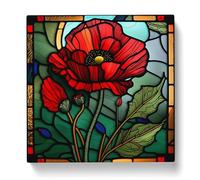 Poppy Flower Stained Glass Effect Canvas Print | Gallery Wrapped 30mm Frame Wall Art | 20x20 inches | Ready to Hang | Modern Floral Picture | Living Room Bedroom Lounge Office