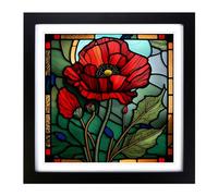 Poppy Flower Stained Glass Effect Framed Print | 18x18 Inch Black Framed Wall Art | Ready to Hang | Modern Floral Picture | Living Room Bedroom Lounge Office