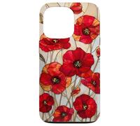 Poppy Flower Stained Glass Red Floral Artful Vintage Case for iPhone 13 Pro
