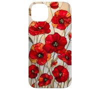 Poppy Flower Stained Glass Red Floral Artful Vintage Case for iPhone 14 Plus