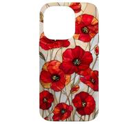 Poppy Flower Stained Glass Red Floral Artful Vintage Case for iPhone 14 Pro
