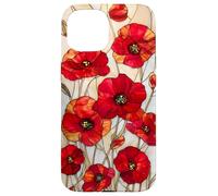 Poppy Flower Stained Glass Red Floral Artful Vintage Case for iPhone 15