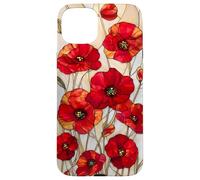 Poppy Flower Stained Glass Red Floral Artful Vintage Case for iPhone 15 Plus