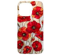 Poppy Flower Stained Glass Red Floral Artful Vintage Case for iPhone 15 Pro Max