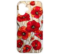 Poppy Flower Stained Glass Red Floral Artful Vintage Case for iPhone 16