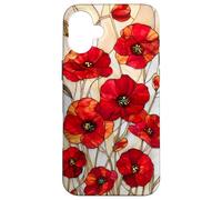 Poppy Flower Stained Glass Red Floral Artful Vintage Case for iPhone 16 Plus