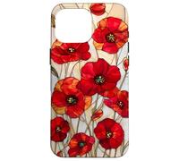 Poppy Flower Stained Glass Red Floral Artful Vintage Case for iPhone 16 Pro Max