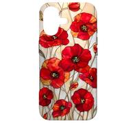 Poppy Flower Stained Glass Red Floral Artful Vintage Case for iPhone 17
