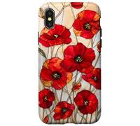 Poppy Flower Stained Glass Red Floral Artful Vintage Case for iPhone X/XS